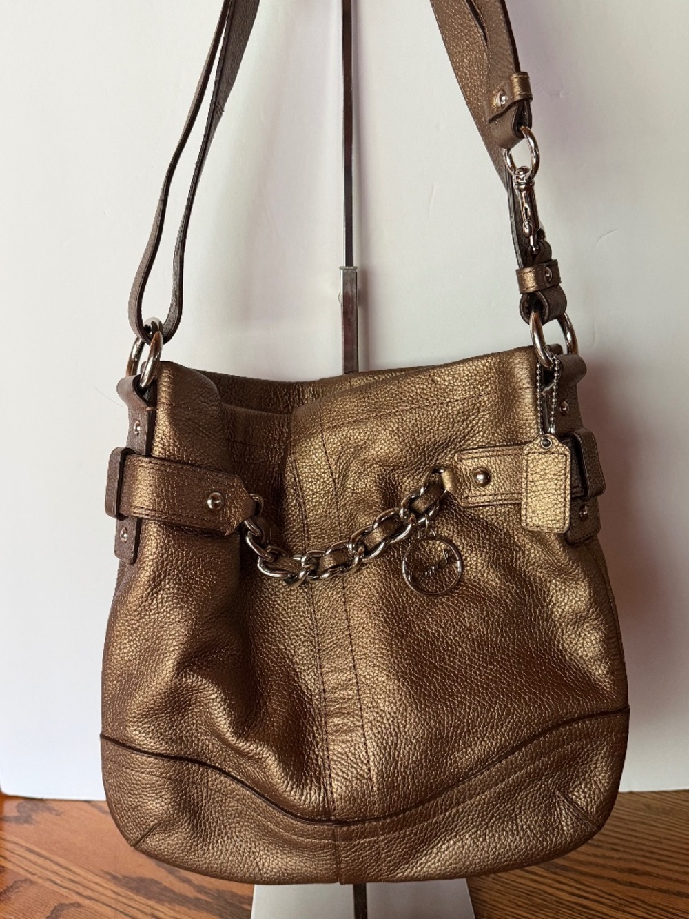 Vintage Coach Gold or Bronze Leather Bucket Handbag Purse